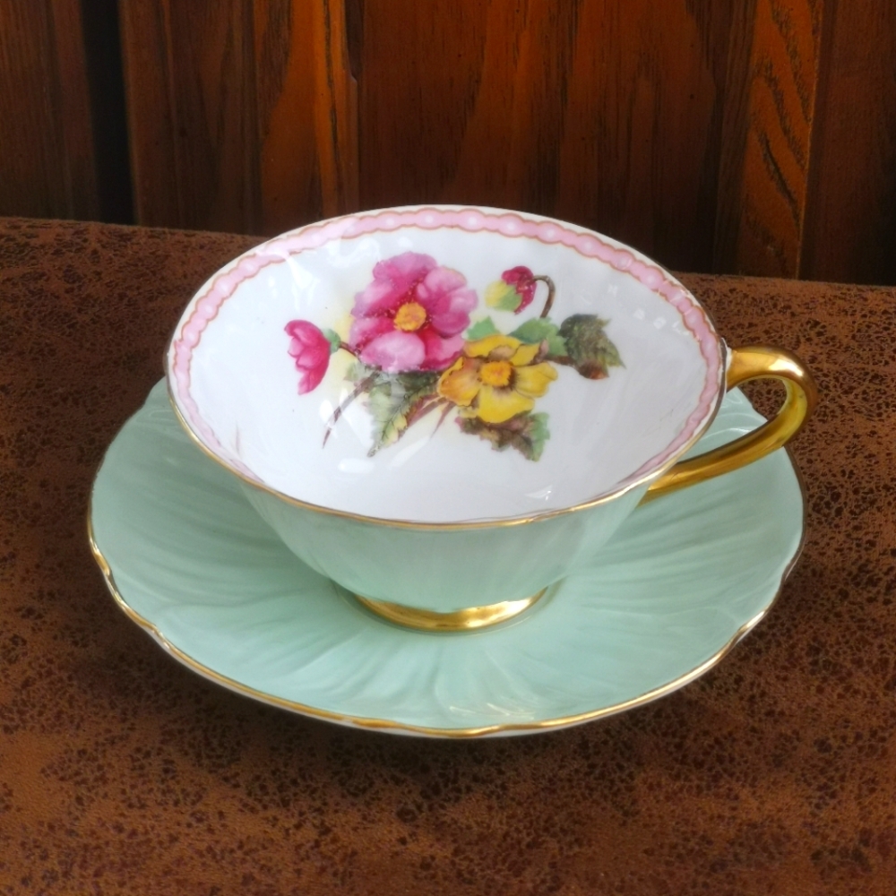 Vintage SHELLEY Endland Oleander Shape Begonia Teacup & Saucer